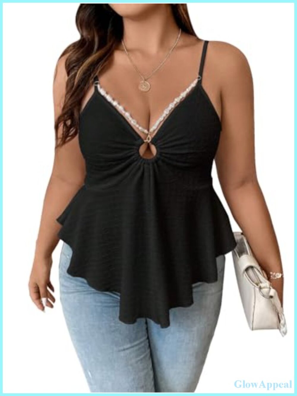 Plus Size Women's Spaghetti Strap V Neck Tank Top - Sleeveless Asymmetrical